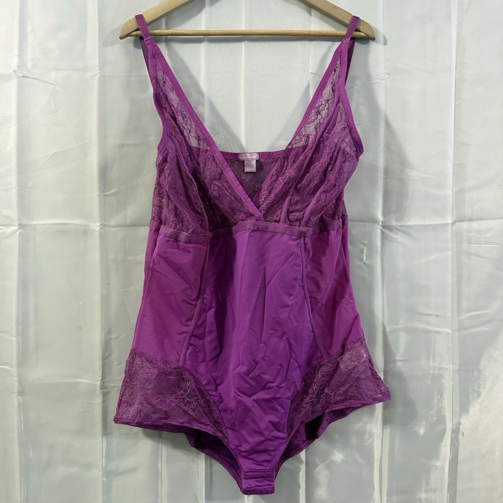 Amoureuse‎ Teddy Sheer Bodysuit Purple Lingerie 30/32 3X Sexy Shape Wear